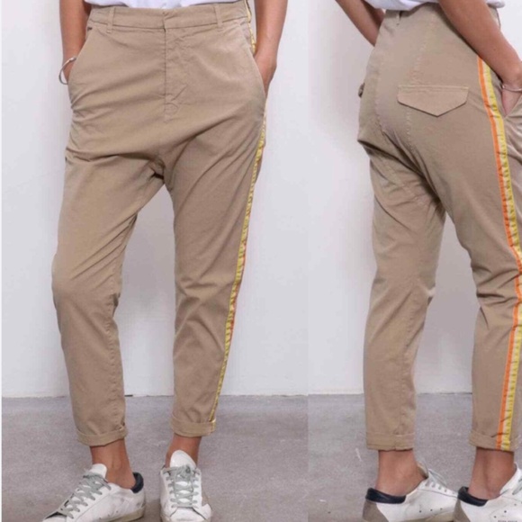 Nili Lotan Womens Paris Pants Size 4 Beige Drop Crotch Baggy Side Stripe